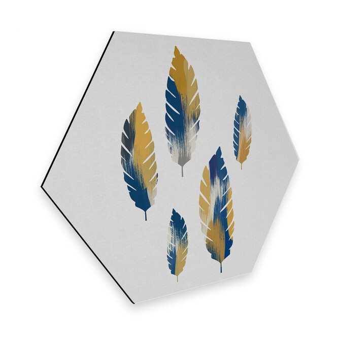 Hexagon - Alu-Dibond Orara Studio - Leaves Blue and Yellow