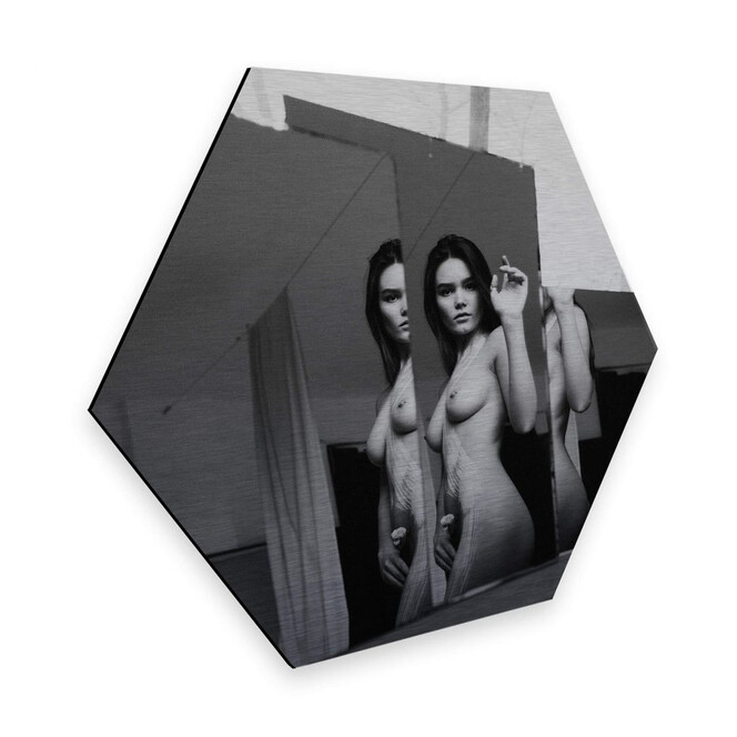 Hexagon - Alu-Dibond-Silbereffekt Kornienko - Im Spiegel