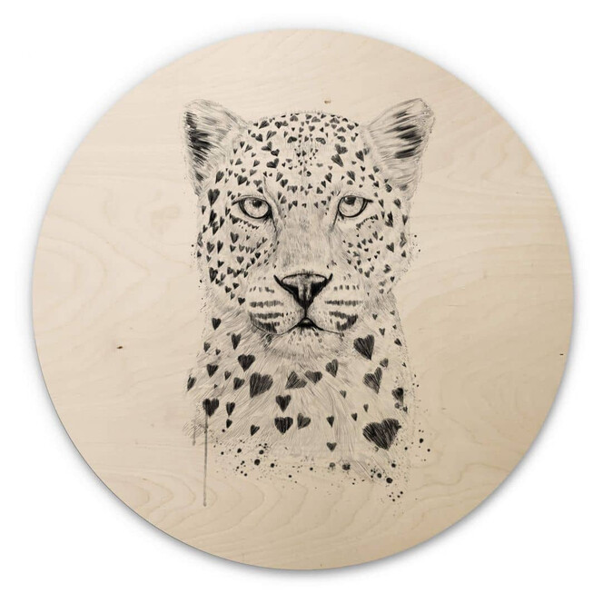 Holzbild Solti - Liebevoller Leopard - Rund