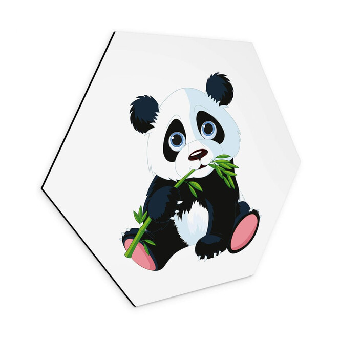 Alu-Dibond Wandbild Naschender Panda - Hexagon