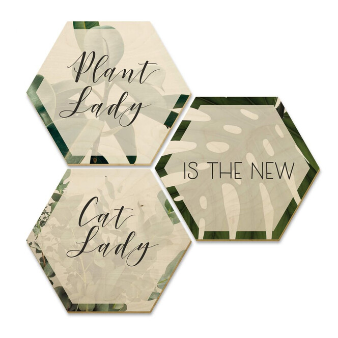 Hexagon - Holz Birke-Furnier - Plantlady is the new Catlady (3er Set)
