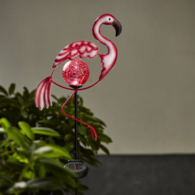 LED Solar Erdspiessleuchte Flamingo, pink, Metall, Glas - Bild 1