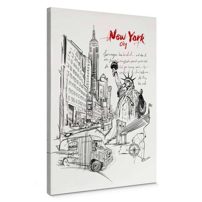 Leinwandbild Schwarz-Weiss Zeichnung Love your City - New York Freiheitsstatue