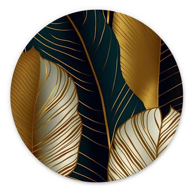 Wandbild Goldfarbene Palmenblätter Abstrakt - Alu-Dibond Rund