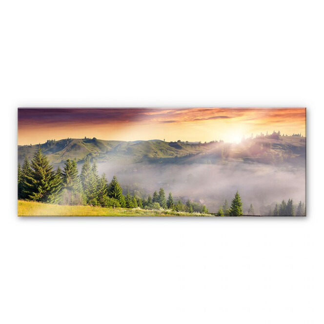 Acrylglasbild Bergtal im Nebel - Panorama