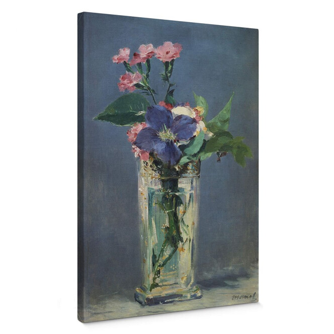 Leinwandbild Manet - Glasvase mit Nelken und Klematis