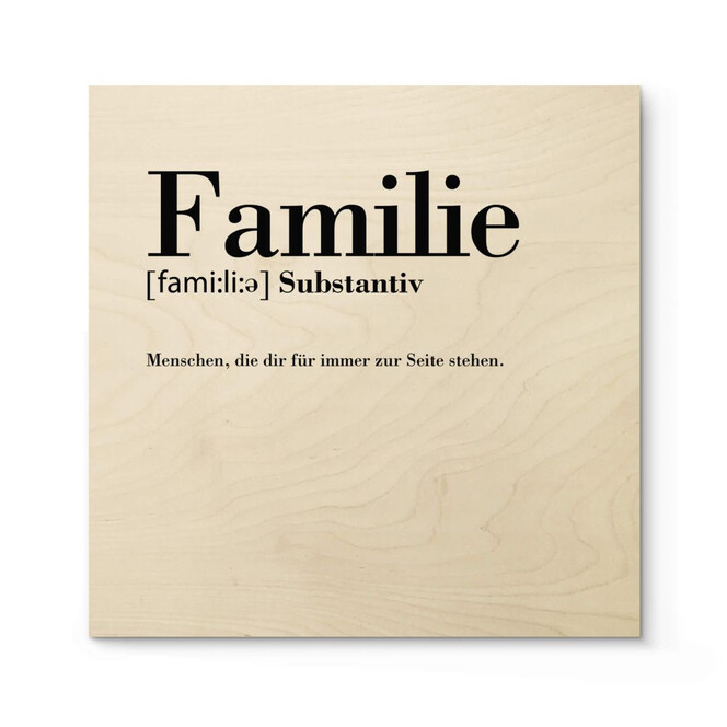 Holzposter Grammatik - Familie - Quadratisch