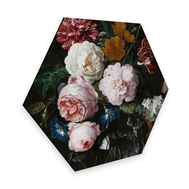 Hexagon - Alu-Dibond Heem - Stillleben mit Blumen in einer Glasvase