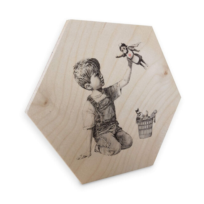 Hexagon - Holz Birke-Furnier Banksy - Real Hero