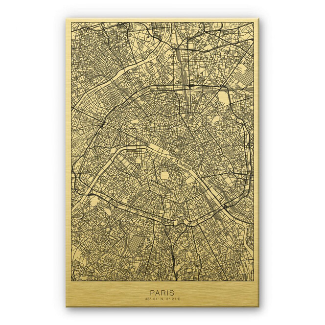 Alu-Dibond mit Goldeffekt Stadtplan Paris