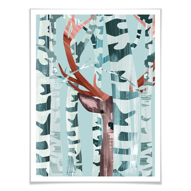 Poster Goed Blauw - Hirsch im Wald