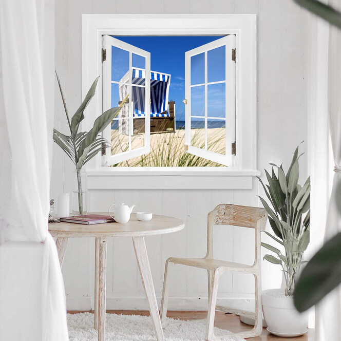 3D Wandtattoo Fenster quadratisch - Strandkorb
