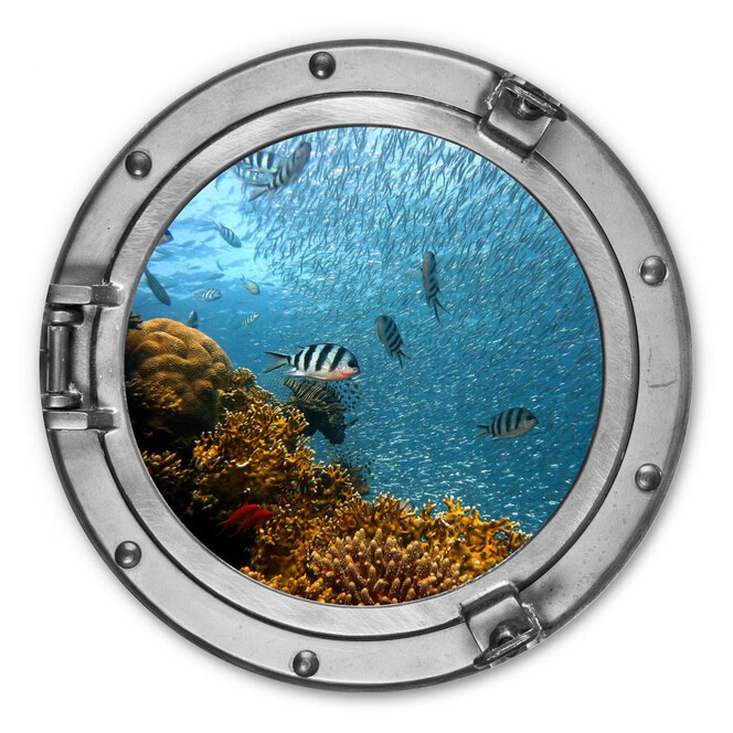 Alu-Dibond 3D Optik - Bunte Unterwasserwelt - gelbe Korallen - Rund