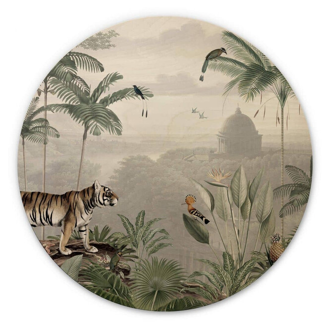 Holzbild Sir Edward - Tiger in den Tropen - Rund