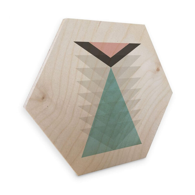 Hexagon - Holz Birke-Furnier Nouveauprints - Totem aqua & pink