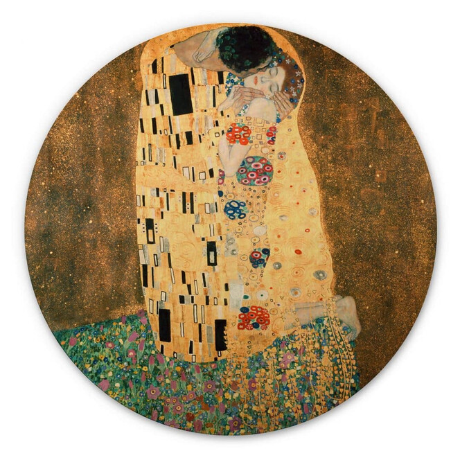 Holzbild Klimt - Der Kuss - Rund