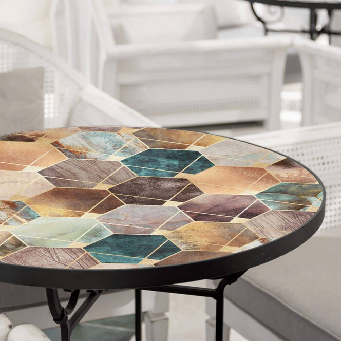 Tischplatte aus Glas - Fredriksson - Hexagone Gold und Kupfer - Rund