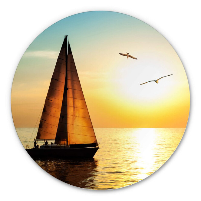 Alu-Dibond Segelboot im Sonnenuntergang - Rund