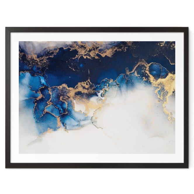 Poster Abstrakter Marmor mit Blau und Goldeffekt