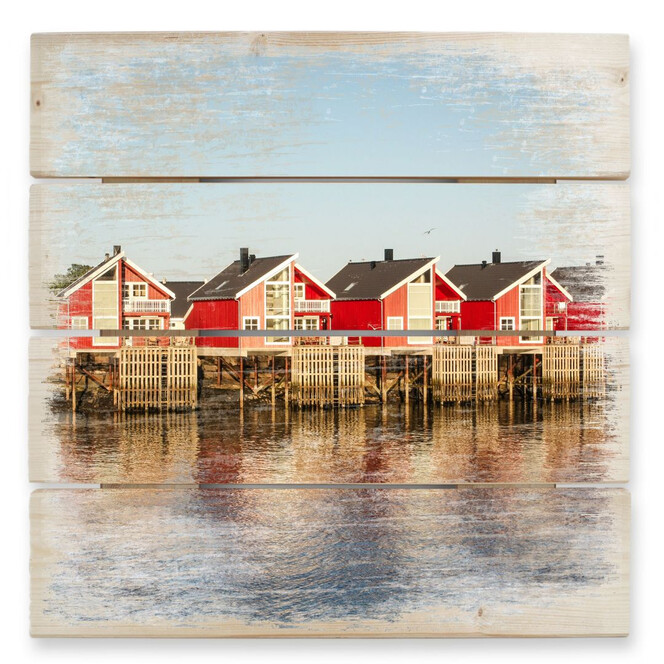 Holzbild Ferienhäuser am Meer
