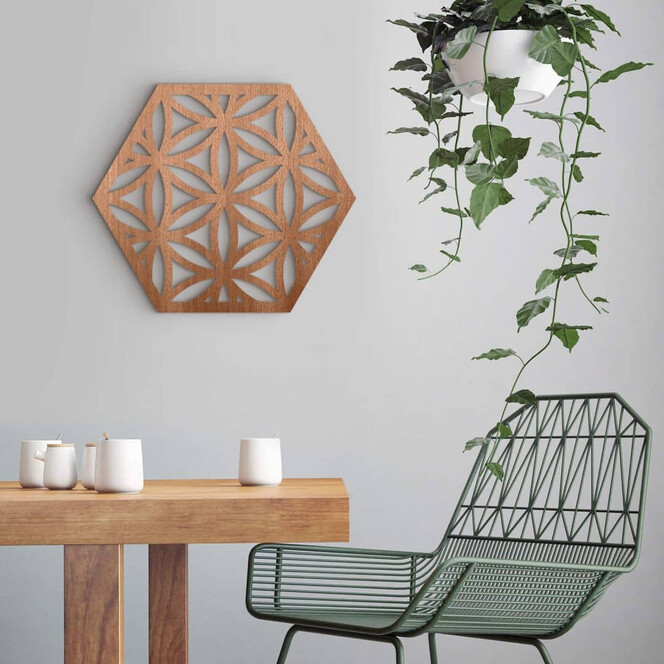 Holzdeko Mahagoni - Hexagon Blume des Lebens