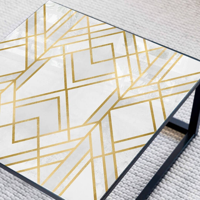Tischplatte aus Glas - Fredriksson - Art-Deco: Goldene Geometrie - Quadratisch - 60x60cm - Bild 1