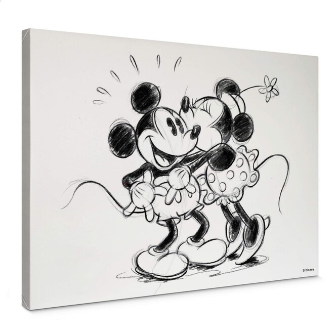 Leinwandbild Mickey Minnie Sketch Hugging - Bild 1