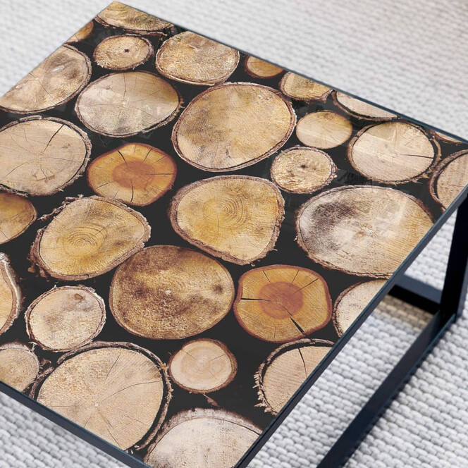 Tischplatte aus Glas - Wood Slices - Quadratisch - 60x60cm - Bild 1