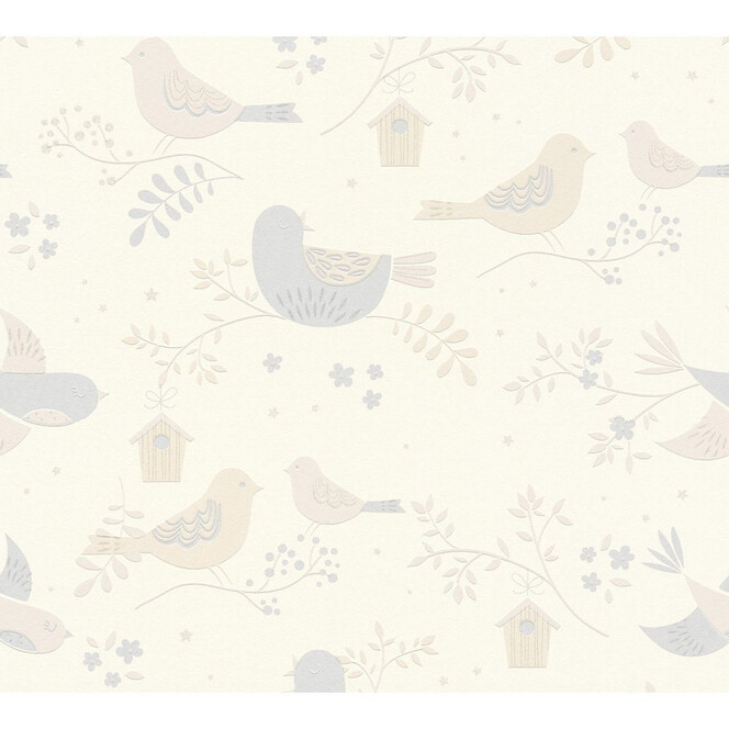 A.S. Création Tapete Boys and Girls Kinderzimmertapete mit niedlichen Vögeln beige, grau, weiss