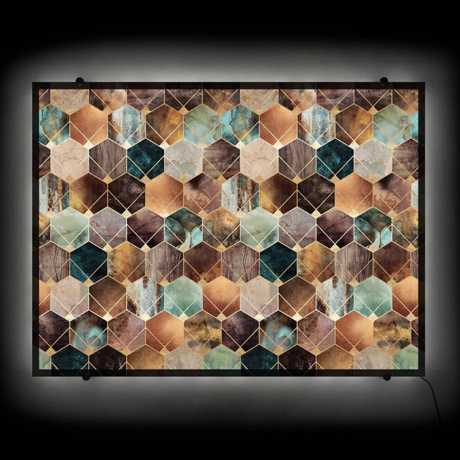 LED Wandbild Fredriksson - Hexagone: Gold und Kupfer - 80x60cm - Bild 1
