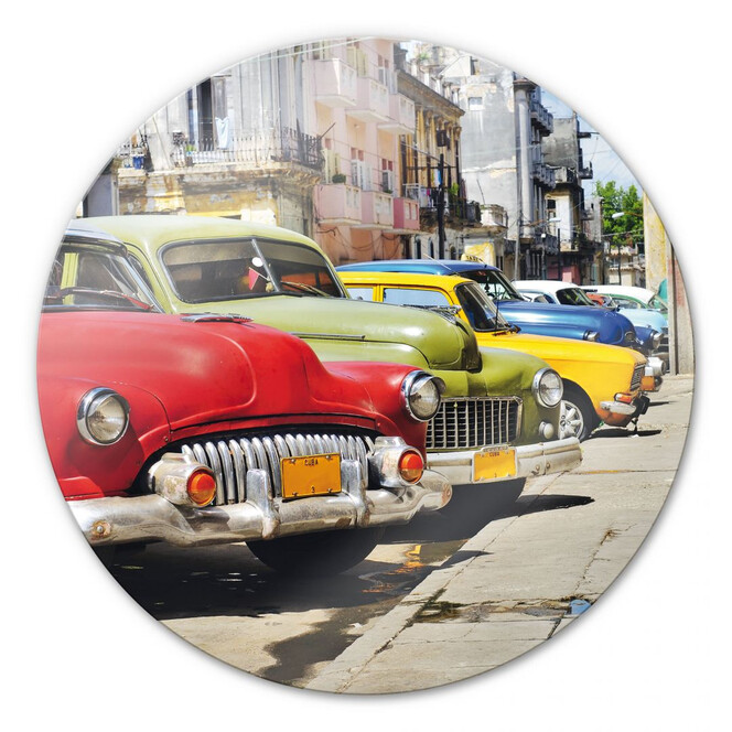 Glasbild Cuba Oldtimer Cars - rund