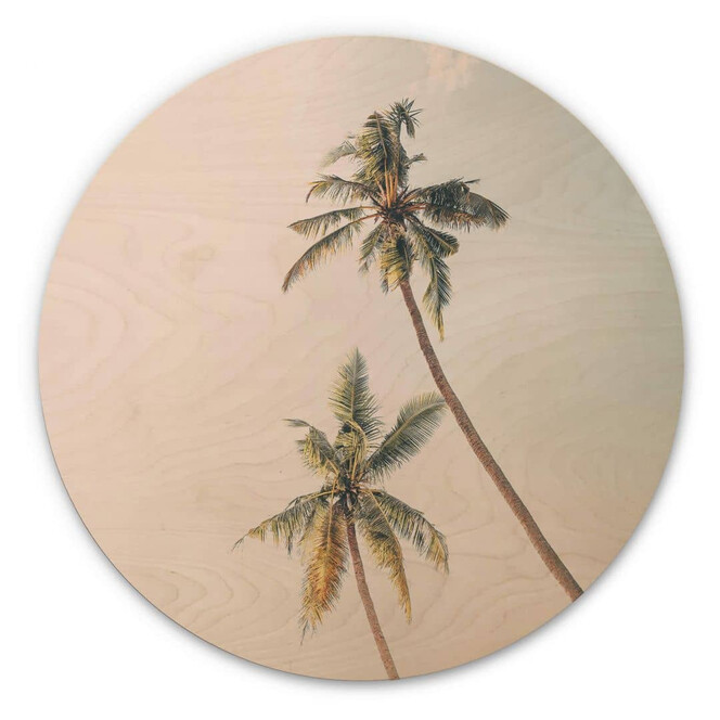 Holzbild Sisi & Seb - Palmen im Wind - Rund