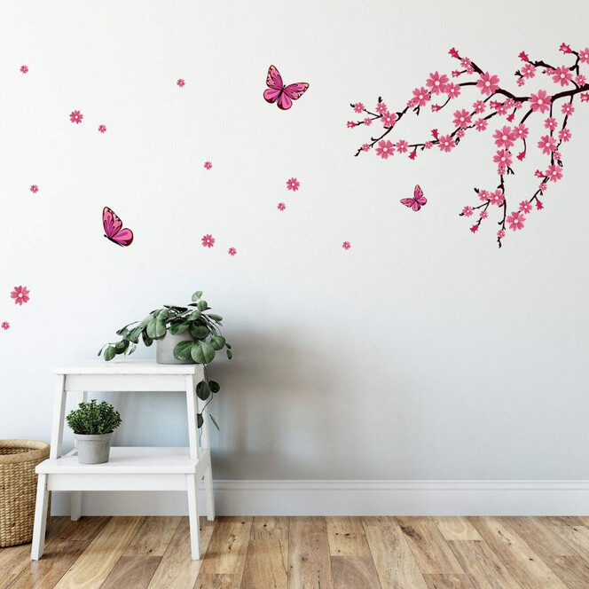 Wandsticker Kirschblüten mit Schmetterlingen