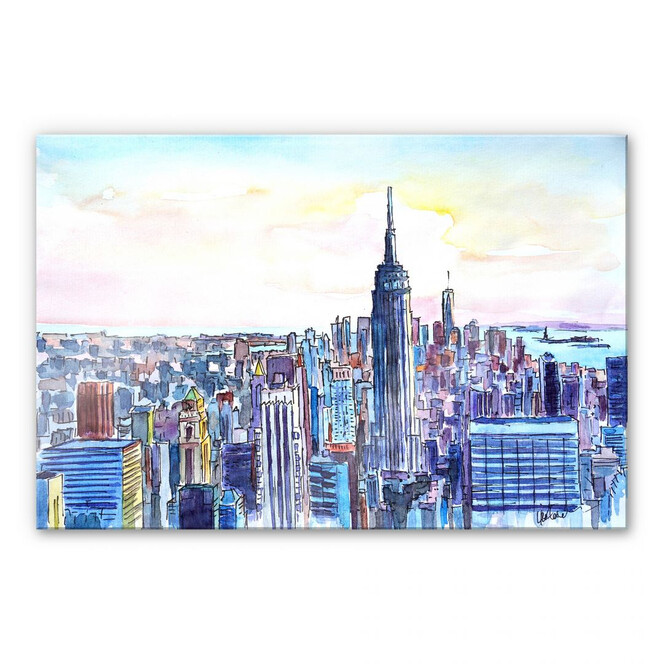 Acrylglasbild Bleichner - Manhattan Skyline - Aquarell