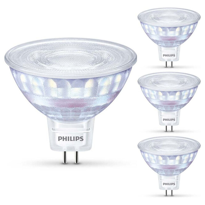 Philips LED WarmGlow Lampe ersetzt 50W, GU5.3 Reflktor MR16. warmweiss, 621 Lumen, dimmbar, 4er Pack Energieklasse A&