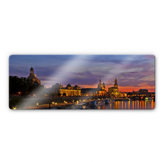 Glasbild Dresden im Nachtlicht Panorama