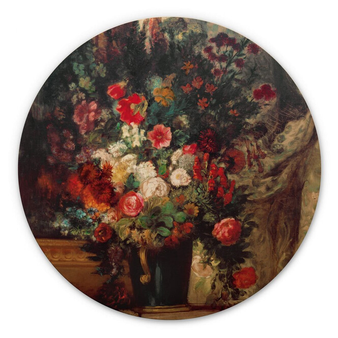 Holzbild Delacroix - Vase mit Blumen auf einer Konsole - Rund