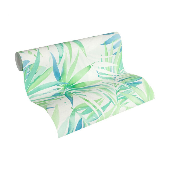 Designdschungel by Laura N. Vliestapete mit Palmenprint Dschungel Tapete blau, grün