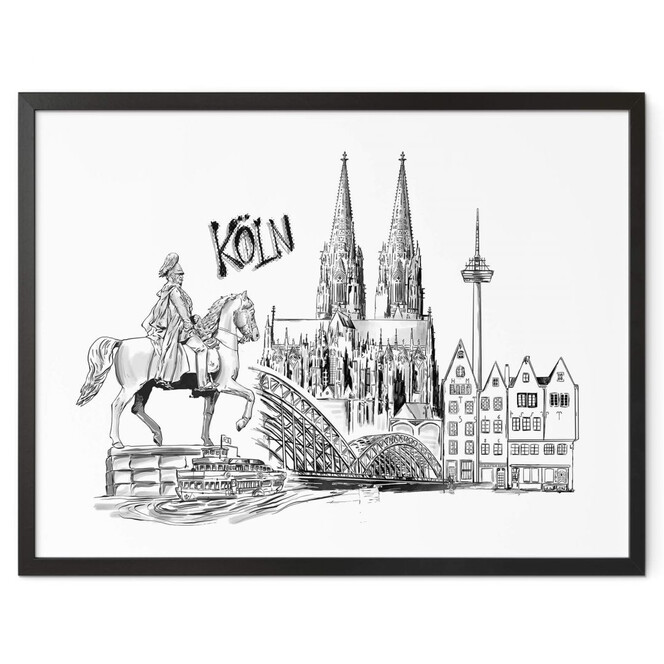 Poster Love your City - Köln - schwarz-weiss