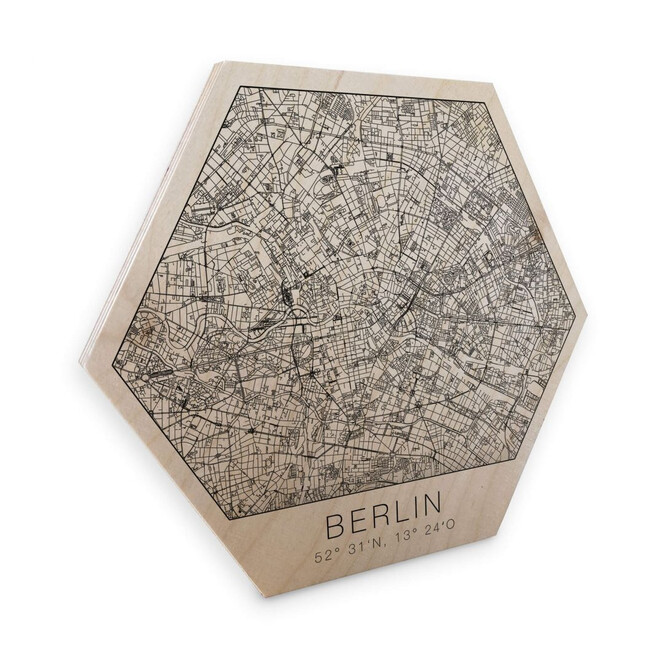Hexagon - Holz Birke-Furnier - Stadtplan Berlin