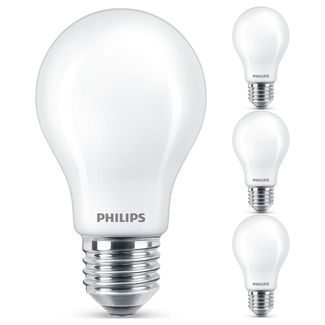 Philips LED WarmGlow Lampe ersetzt 60W, E27 Standardform A60. weiss, warmweiss, 806 Lumen, dimmbar, 4er Pack Energieklasse A&&