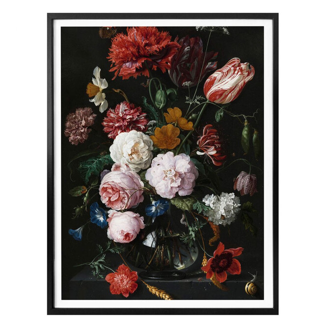 Poster Heem - Stillleben mit Blumen in einer Glasvase