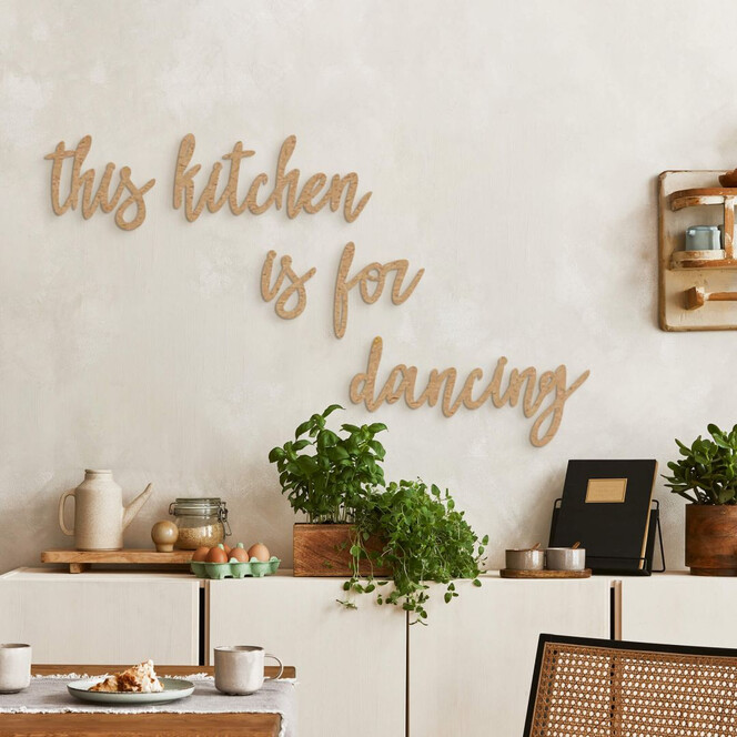 3D Holz Schriftzug This kitchen is for dancing (5-teilig) - MDF Natur