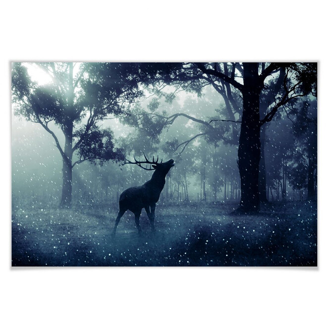 Poster Hirsch im Morgenwald