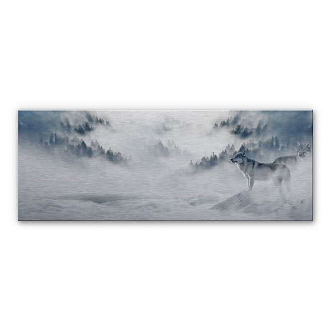 Alu-Dibond Bild Wölfe im Schnee - Panorama
