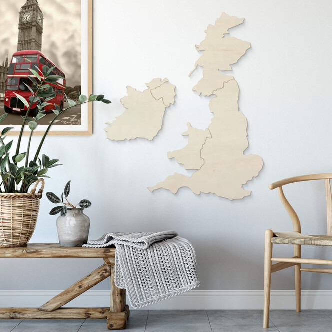 Holzkunst Pappel Furnier - Karte Vereinigtes Königreich