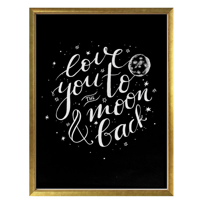Poster Love you to the moon and back - handlettering - schwarz negativ