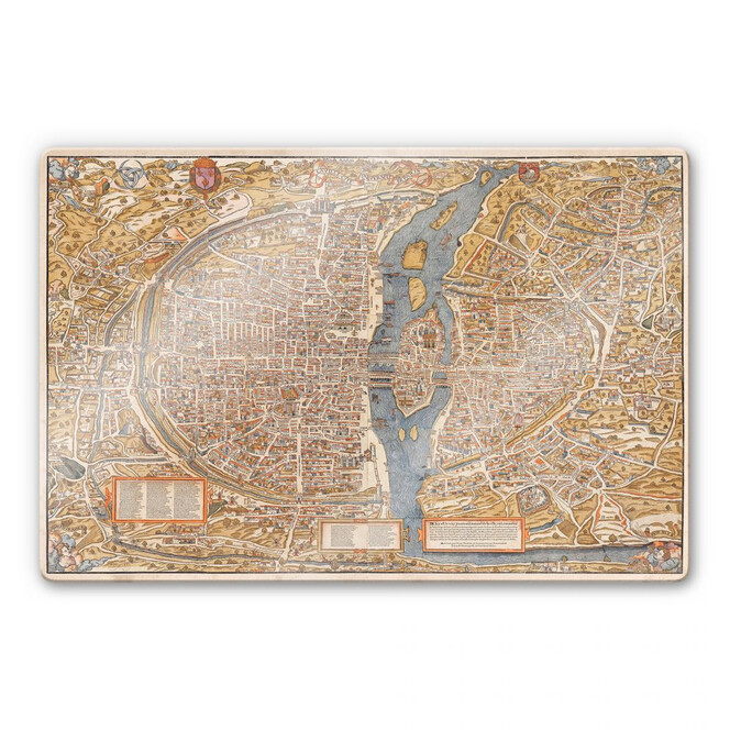 Glasbild Historische Karte von Paris