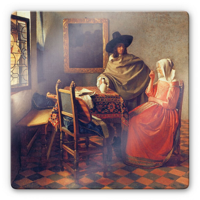 Glasbild Vermeer - Das Glas Wein