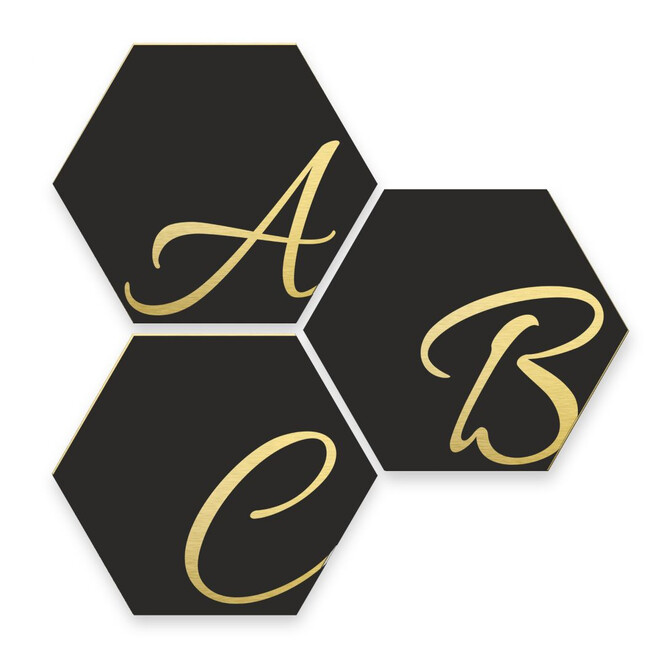 Hexagon Buchstaben - Alu-Dibond Goldeffekt - Schwarz